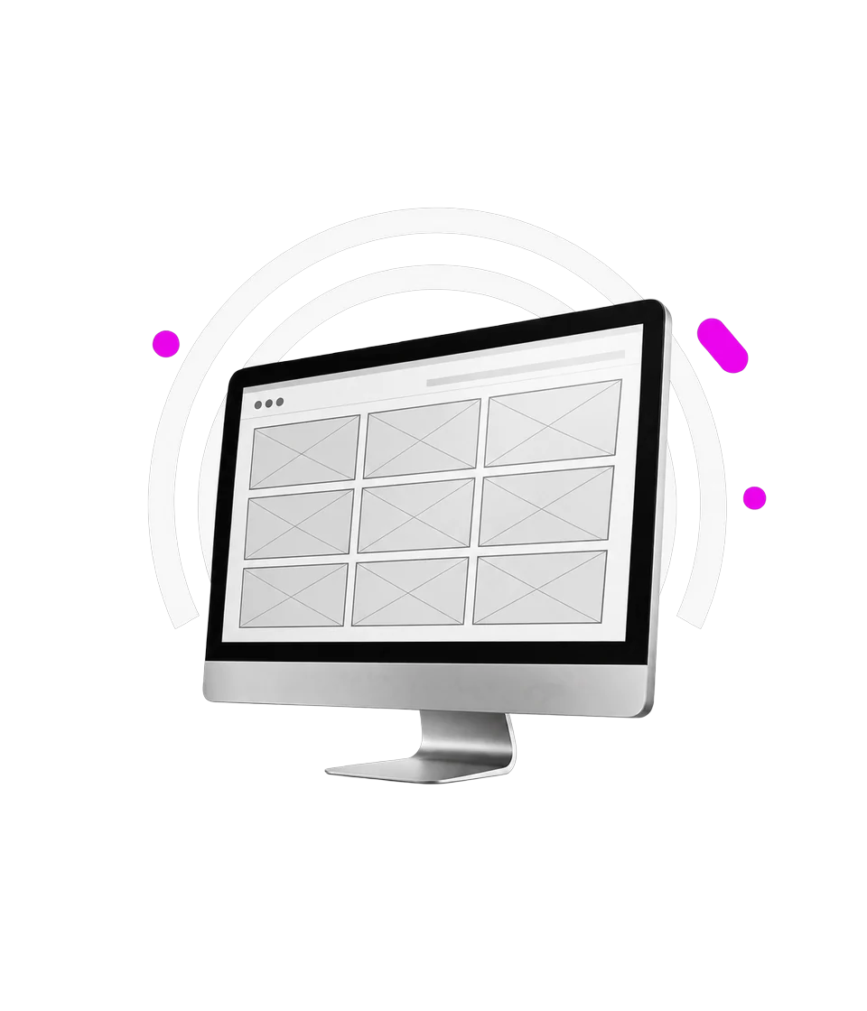Monitor desktop con una griglia di riquadri vuoti sullo schermo